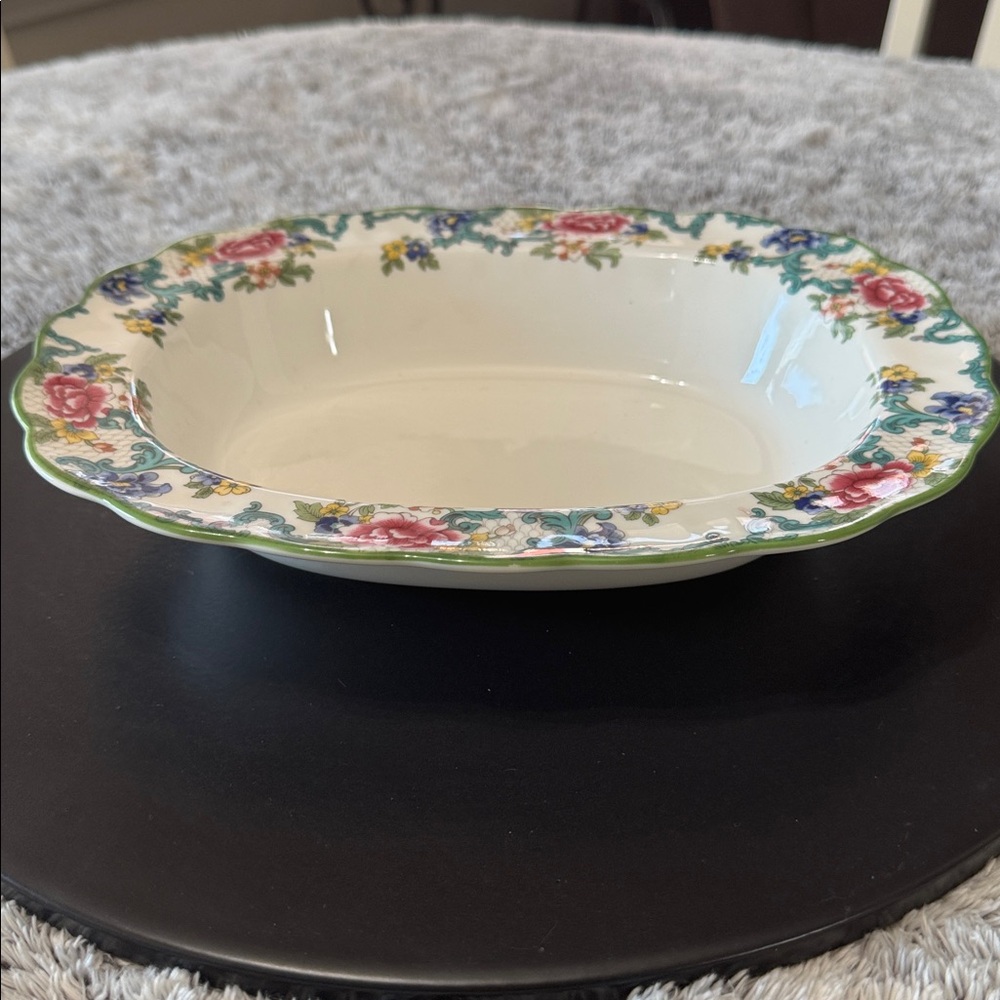 Vintage Royal Doulton Floradora‎ Green Oval Serving Bowl 10" Fine China Scallop - Picture 4 of 15